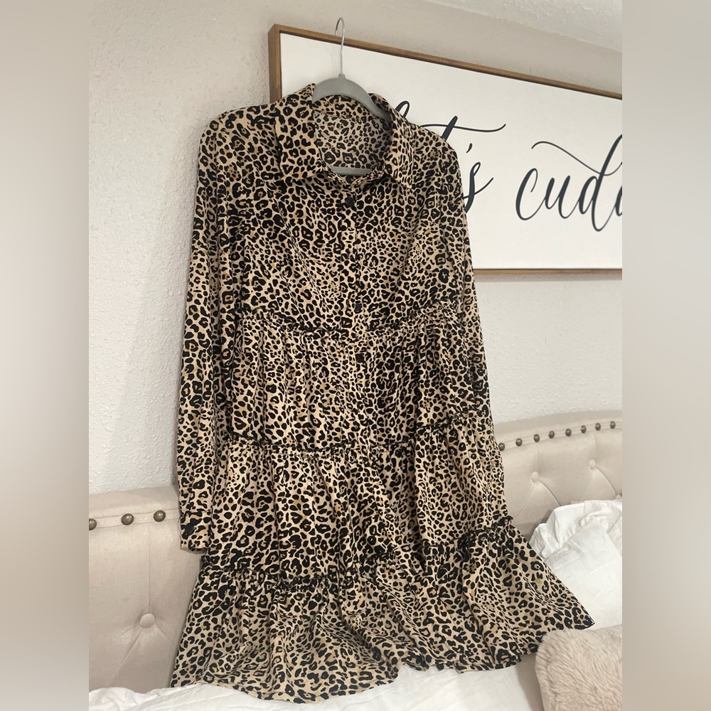 Leopard Print Long Sleeve Dress